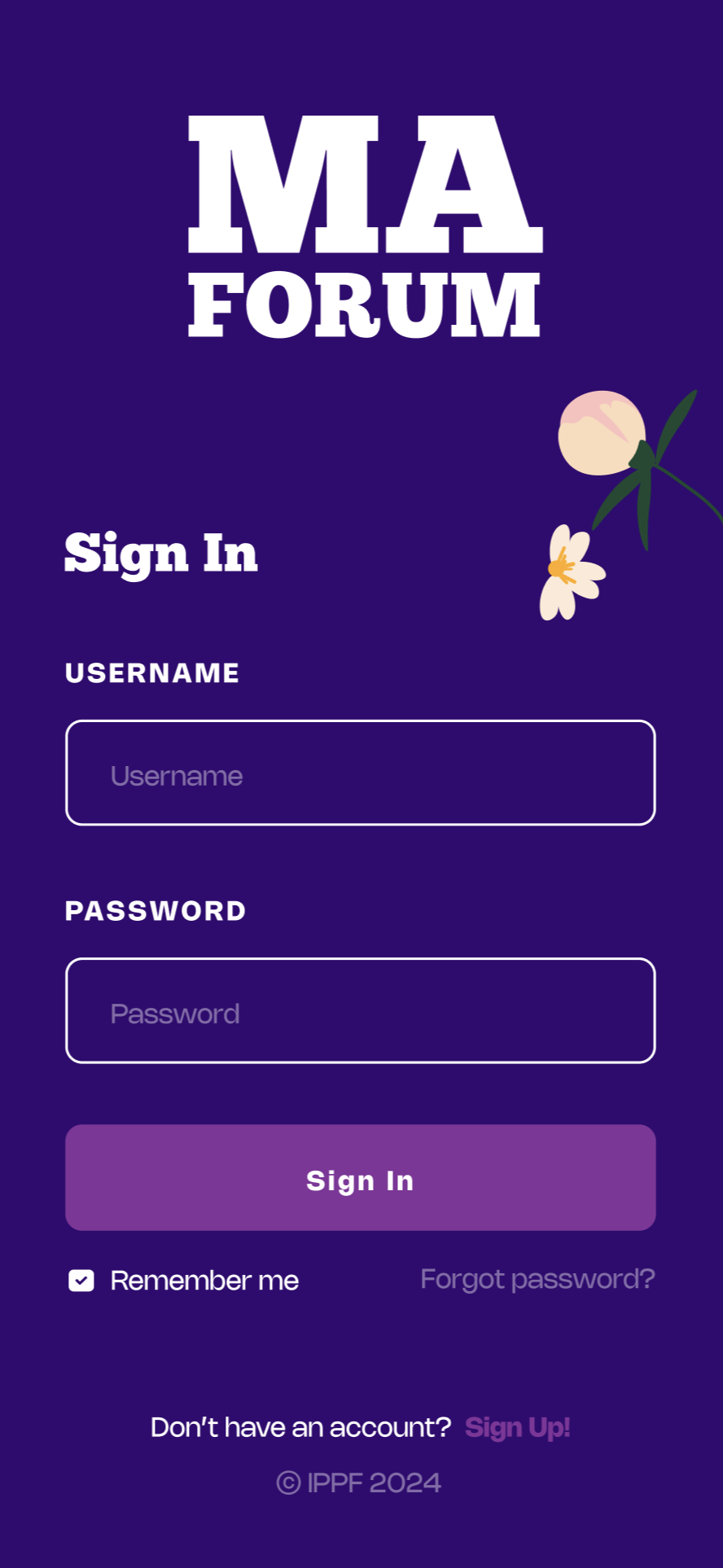 Log in screen
